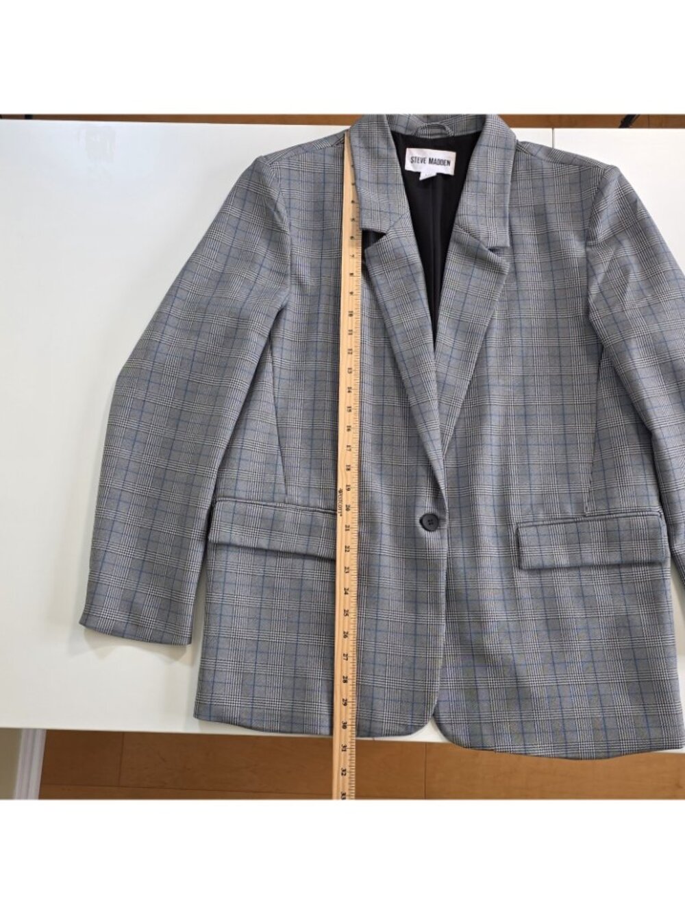 Steve Madden Blazer L Gray Plaid 1B Lined Academia Office Siren Corporate Girlie - Picture 8 of 16